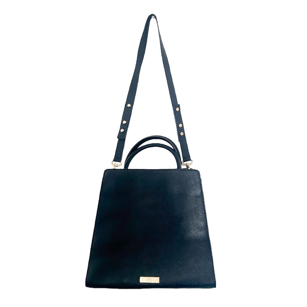 Zac Posen Eartha Satchel Navy Blue Patent Saffiano Leather Gold Purse Bag - Picture 3 of 14